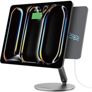 LULULOOK Magnetic Wireless Charging Stand for iPad Pro 13" M4 (2024) Only, 360 Rotating Base with Anti-Slip Pad, Aluminium Alloy Foldable iPad Pro Charging Stand with 1M Cable for Desk