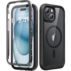 Magnetic for iPhone 15 Case with Built-in Sensitive Screen Protector, Full-Body Dual Front & Back Protective Phone Case [Compatible with MagSafe] Drop Proof 15 Cover 6.1 Inch, Black