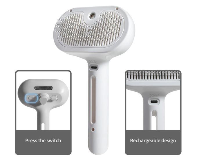 3-in-1 Steam Brush for Cats & Dogs  Hair Removal Comb with One-Click Release & Water Spray  Grooming Brush for Shedding, Long/Short Hair (WHITE)