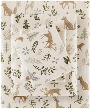Sleep Philosophy True North 100% Cotton Flannel Sheets Twin Size, Cozy Flannel Sheet Set Brushed for Extra Softness, Heavyweight Novelty Print Warm Flannel Bedding Set, Tan Woodland Winter 3 Piece