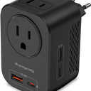 220V to 110V 20W PD Voltage Converter US to Europe International Universal Travel Adapter with 2 USB A 2 Type-C Port Worldwide Power Converters Plug Combo for Spain Italy (Black)-IZ