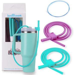 Extendable Long Straws for Stanley Cup, 2 Pack 35" Reusable Silicone Straws- CPC Certified, Fits 40 oz Tumbler And Large Water Bottle, Soft & Flexible Straw Accessories Gift Idea (Blue & Purple)