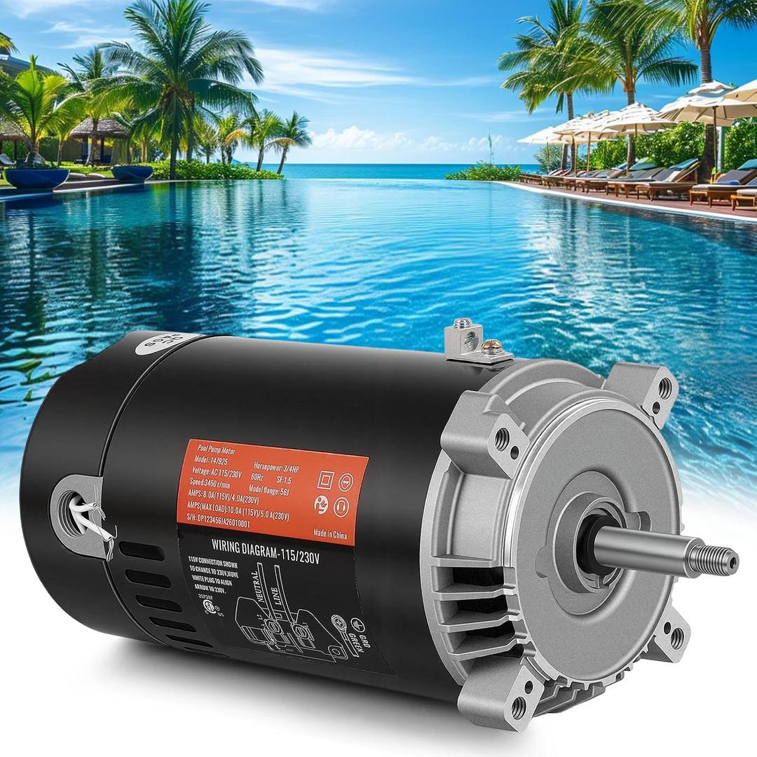 UST1072 Pool Pump Motor - Swimming Pool Pump Motor, 3450 RPM, 3/4HP, 230V | 56J Frame, 303 Stainless Steel Shaft, Replacement Motor for Outdoor/Indoor Swimming Pool
