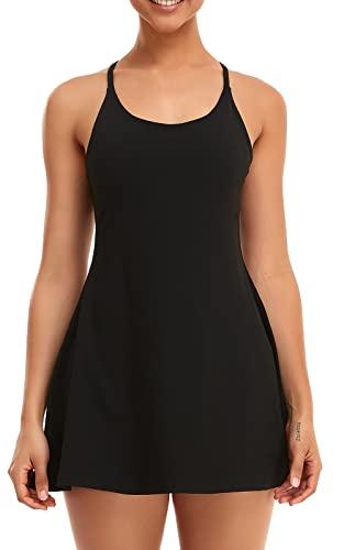 Womens Tennis Dress, Workout Dress with Built-in Bra & Shorts Pockets Exercise for Golf Athletic Dresses for Women Black, S Womens Tennis Dress, Workout Dress with Built-in Bra & Shorts Pockets Exercise for Golf Athletic Dresses for Women Black, S