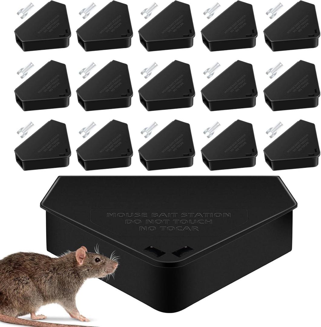 16Pcs Mouse Bait Station with Keys for Indoor Use Mice Bait Stations for Rodents, Reusable Mice Poisoning Outdoor Rat Bait Blocks, Friendly for Children & Pets (Black)