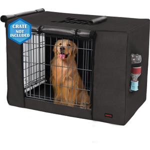 Dog Crate Cover 42 Inch - Waterproof Kennel Cover with Top Window, 600D Oxford Fabric Dog Cage Cover Fit for Most Double Door Wire Crate, Unique Drinking Hole Design, Black (Cover Only) (42"(L)x28" (W)x 30"(H), Black)