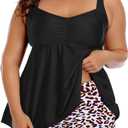 Aqua Eve Women Plus Size Tankini Swimsuits with Shorts Bathing Suits Two Piece Swimwear, 26 Plus, Black Leopard