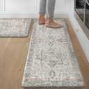 GENIMO Kitchen Mats for Floor 2PCs, Washable Anti Fatigue Mat for Cushioned, 17.3"x47"+17.3"x30", Waterproof Kitchen Rugs, Non Slip Comfort Standing Mat Rug for Home, Sink, Laundry, LightTaupeBrown