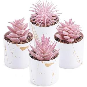 Der Rose 4 Packs Fake Succulents Plants Artificial Indoor for Pink Room Bathroom Decor Office Desk Accessories for Women