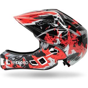 Kids Bike Helmet with Chin Guard, Adjustable Detachable Childrens Full Face Helmet for Girls and Boys, Cycling Helmets Skateboard, Scooter