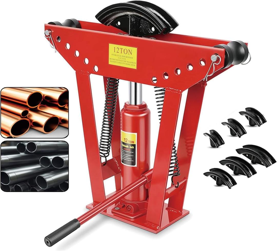 Hydraulic Pipe Bender, 12 Ton Manual Copper Tube Bender with 6 Dies, 90-180 Adjustable Hydraulic Tubing Bender for Steel Iron Metal Ratcheting