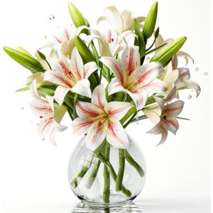 18 Artificial Lily Flowers with 12 Heads Fully Bloomed Lilies and 6 Buds, Short Stem Tiger Lily Fake Flowers for Wedding Bouquet Home Party Hotel Office Floral Arrangements (Champagne Gold)