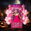 35 Pcs Halloween Trunk or Treat Car Decorations Kit Hot Pink Girls Theme Trunk or Treat Decorations with Balloon and Pink Photo Props for Car Garage Door Entryway Party Decor