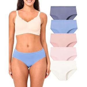 BAMBOO COOL Womens Underwear, Soft Mid Waist Brief Moisture Wicking Panties for Women, 5-Pack