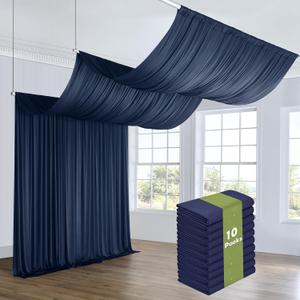 50ftx40ft Navy Blue Ceiling Curtain for Wedding Parties 10 Panels Wrinkle-Free 40 FT Long Tent Draping Curtains for Wedding, Birthday & Theme Parties, 40ft Height with Rod Pocket