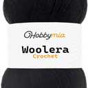 Woolera Crochet Wool Blend Yarn  Superfine Lace Yarn for Crochet & Knitting  100g / 623yds  75% Acrylic 25% Wool  Fingering & Fine Lightweight Yarn (Black, 1 Skein)