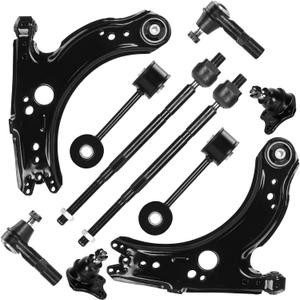 10PCS Front Lower Control Arms w/Ball Joints for Volkswagen Beetle 01-10, for Golf 03-04, for Jetta 01-05, Sway Bars + Outer Tie Rods Suspension Kit K640176 K90355 K90357 K90715 ES3525 ES3524 EV400