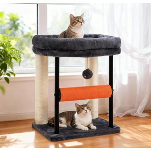 Hey-brother Cat Tree, Cat Scratching Posts with Bed, Sturdy Tower with Fully Sisal-Wrapped Columns and Plush Toy Ball for Indoor Kittens, 18.9 inches, Smoky Gray MPJ010SG