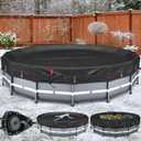 QH.HOME Winter Round Pool Cover for 18 Ft Bestway/Intex/Coleman Frame Above Ground Pool, [Excellent Windproof ] with Fast Tightening Patented Ratchet& Weight-Bearing Rings,Cold and UV Resistant
