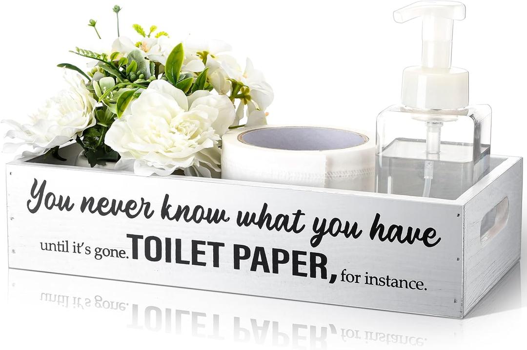 Bathroom Decor Box Toilet Tank Tray Paper Holder with Handle Basket Storage Organizer for Livingroom Bathroom Tank Topper Counter for Decor Birthday Christmas gifts