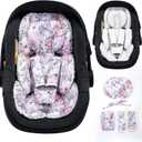Infant Car Seat Insert with Extra Headrest, Adjustable Carseat Head Support for Preemie to Toddler, 2 in 1 Breathable Air Mesh Car Seat Insert for Newborn, Mink Dot Baby Car Seat Cushion for Stroller (Flora)