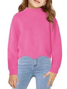 Haloumoning Girls Mock Neck Sweaters Kids Fall Fashion Long Batwing Sleeve Rib Knit Pullover Clothes 5-14 Years (Red)