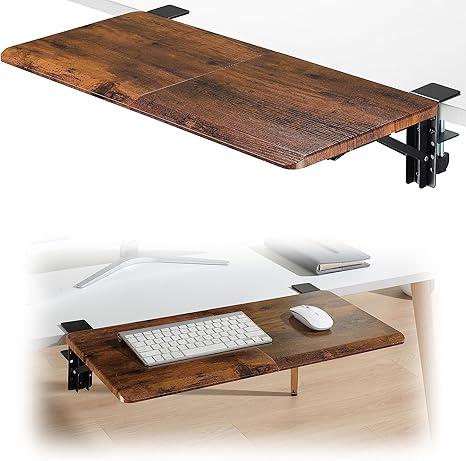 Ergonomics Desk Extender Tray, 25.6"x11.4" Large Size Foldable Keyboard Extender Tray Clamp On, Armrest Support for Home and Office (Wood)