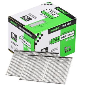 meite 16 Gauge Finish Nails 2-1/2 Inch Galvanized Straight Finishing Nails for Finish Nailer on Woodworking, Upholstery and Framing Projects, 1 Box/2,500PCS