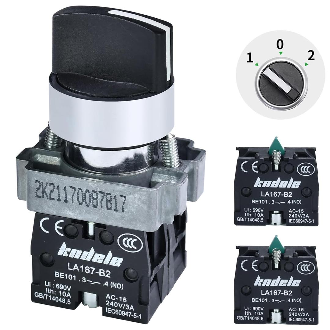 10 Amp 3 Position Rotary Switch 22mm 7/8in Mounting Hole Selector Switch Maintained DPST 2NO Latching Switch 12V 24VDC 110V 120V 220VAC for Car, Control Box