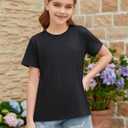 ZDC Girls Short Sleeve Shirts Crewneck T Shirts Kids Summer Tops Basic Tees 5-14 Years (Black)
