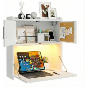 ARTETHYS Wall Mounted Desk Folding with Light Drop Down Hanging Desk, 23.4x16.9x24.4 inches