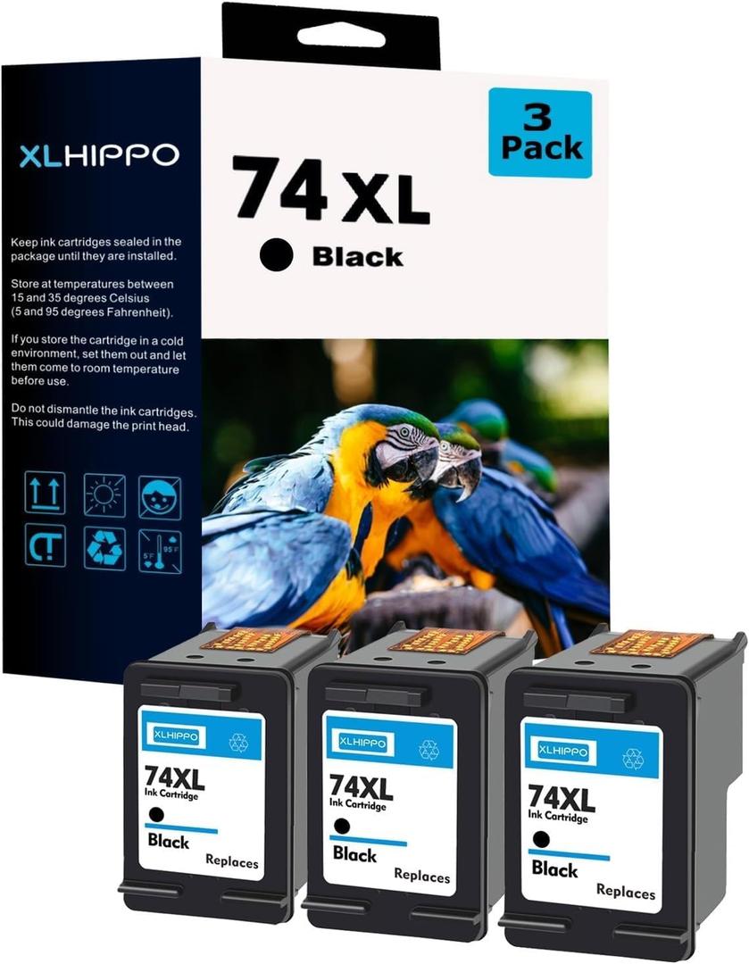 74 Ink Cartridges Replacement for HP 74 Black Ink Cartridges for HP PhotoSmart C4480 C4280 C4200 C4580 C5280 DeskJet D4260 D4360 OfficeJet J6480 J5780 Printers (3 Pack 74XL Black)