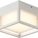 Small Outdoor Flush Mount LED Ceiling Light Exterior Porch Light Ceiling Mounted for Patio Balcony Terrace, 3000K Warm, 125w Equivalent, White, 6.3x6.3x4.3