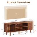 PRAISUN 54 Inch Fluted TV Stand for TVs up to 55 Inch, TV Media Console with Power Outlets and USB-C Port, Entertainment Center with Storage, Curved Sliding Doors, Adjustable Shelf, Brown