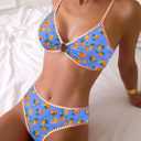 Tainehs Women's Two Piece Bikini Sets O Ring Front Top Ditsy Floral Triangle Swimsuits Cheeky Bathing Suit (Blue, M)