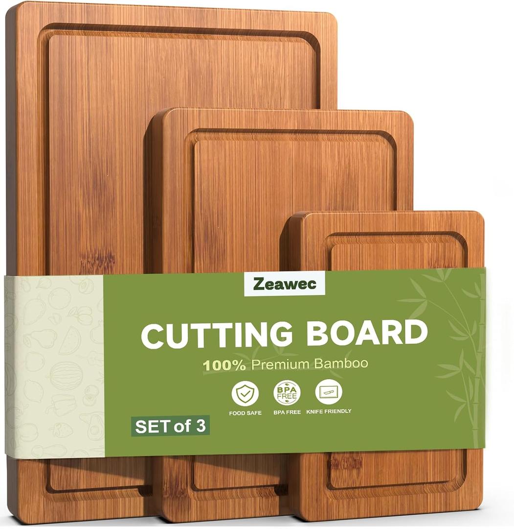 Bamboo Cutting Board for Kitchen - Crack-Resistant Wood Chopping Boards with Deep Juice Grooves, Pre-Oiled Butcher Block for Meat, Vegetables & Cheese, Carbonized