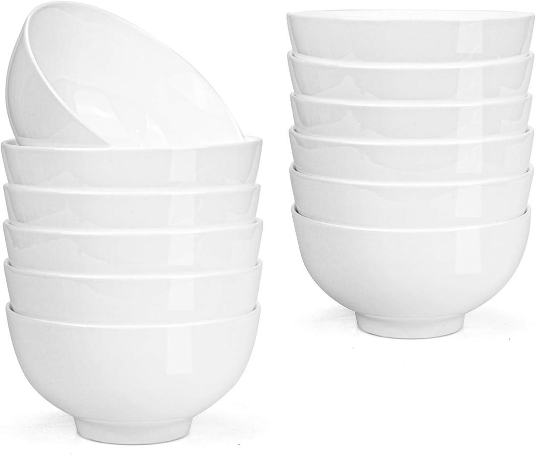 Foraineam 12 Pack 5 Inch Porcelain Bowls 14 Ounce White Round Bowl Set for Dessert, Ice Cream, Salad, Fruit, Small Side Dishes, 14 Fl Oz