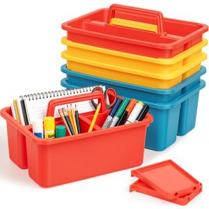 2 x6 Pack Classroom Caddy, Plastic Caddies with Handle & Removable Dividers