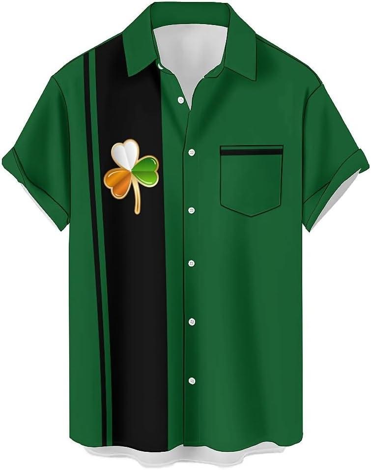 American Flag Shirts for Men Hawaiian Button Down Beach Shirts Casual Short Sleeve Bowling Shirts (XL)