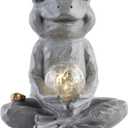 Zen Solar Frog Garden Statue with Crackle Glass Light, Meditation Outdoor Decor, Waterproof Solar Garden Accent, 8.7"