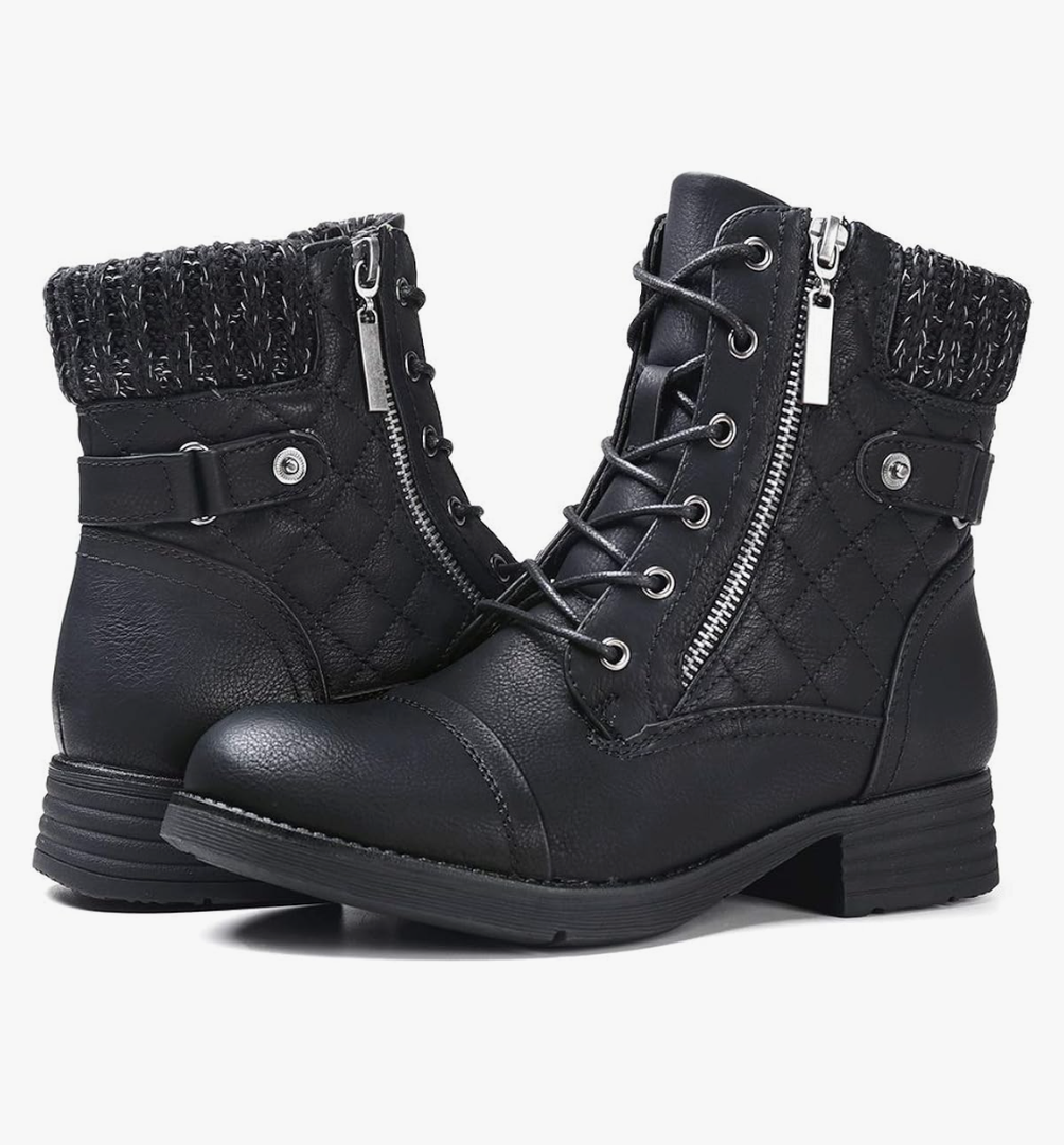 STQ Women's Combat Boots Lace up Ankle Booties Black 7.5