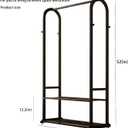 Sturdy metal clothes rack,Black freestanding clothing rack with bottom shelves and 6 side hooks,garment rack for hanging clothes,Modern wardrobe rack for Bedroom or cloakrooms