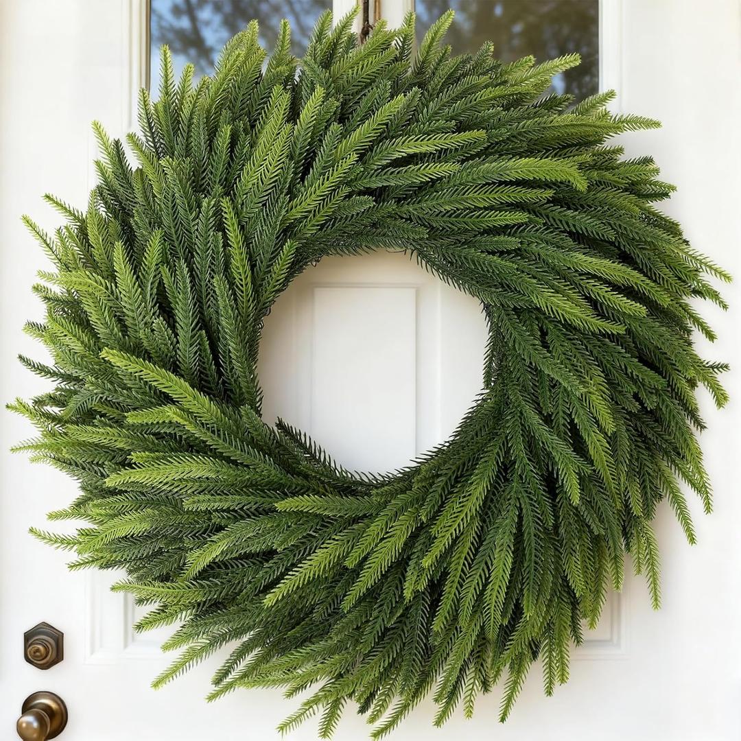 26" Large Christmas Norfolk Pine Wreath - Artificial Christmas Wreaths Faux Pine Needles Fake Green Wreath for Front Door, Wall, Windows, Home,Outdoor,Xmas Decor