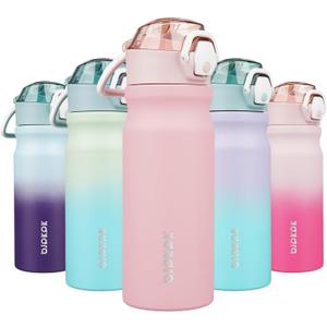BJPKPK Water Bottle with Straw 18oz Insulated Water Bottles Reusable Stainless Steel Metal Thermal Flask with Leak Proof Lockable Lid and Carry Handle,Light Pink
