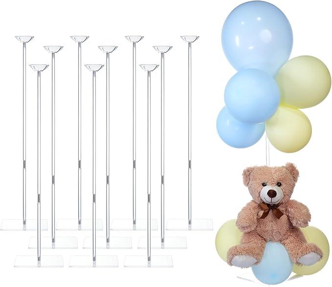 TEKXYZ Clear Acrylic Balloon Stands for Table, Adjustable Height 15.75 Inch, 23.6 Inch, 31.5 Inch Reusable Balloon centerpieces for Tables, for Wedding, Birthdays Table& Floor Decor (Set of 10)