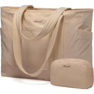 LOVEVOOK Tote Bag for Women, Lightweight Gym Tote Bag with Zipper, Work Tote with Laptop Pocket, Nurse Dance Yoga Bag for Travel (Large, Khaki)