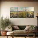 3pcs vintage wildflower wall art farmhouse field landscape canvas decor natural scenery colorful floral oil painting print suitable for living rooms bedrooms studies and offices16x24 Inches Framed