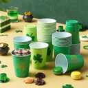 Vesici 100 Pcs 12 oz St. Patrick's Day Disposable Plastic Cups Green Shamrocks Drinking Cups St. Patrick's Day Party Supplies for Holiday Wedding Birthday Party Supplies