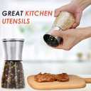 Ebaco Professional Pepper Grinder - with Germany Hardened Carbon Steel Mechanism Rotor, Refillable Pepper Mill 6OZ Glass Adjust Coarseness (1PCS-Sliver-304