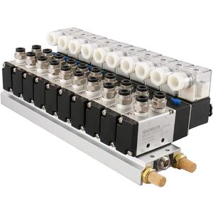 Baomain Integrated 10 Space Manifold with Solenoid Valve 4V210-08 DC 24V PT1/4 2 Position 5 Way Base Muffler Quick Fittings Set